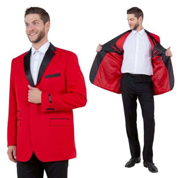 Mens Red Blazer Modern and Slim Fit w/ Satin Notch Lapel - Picture 1 of 6